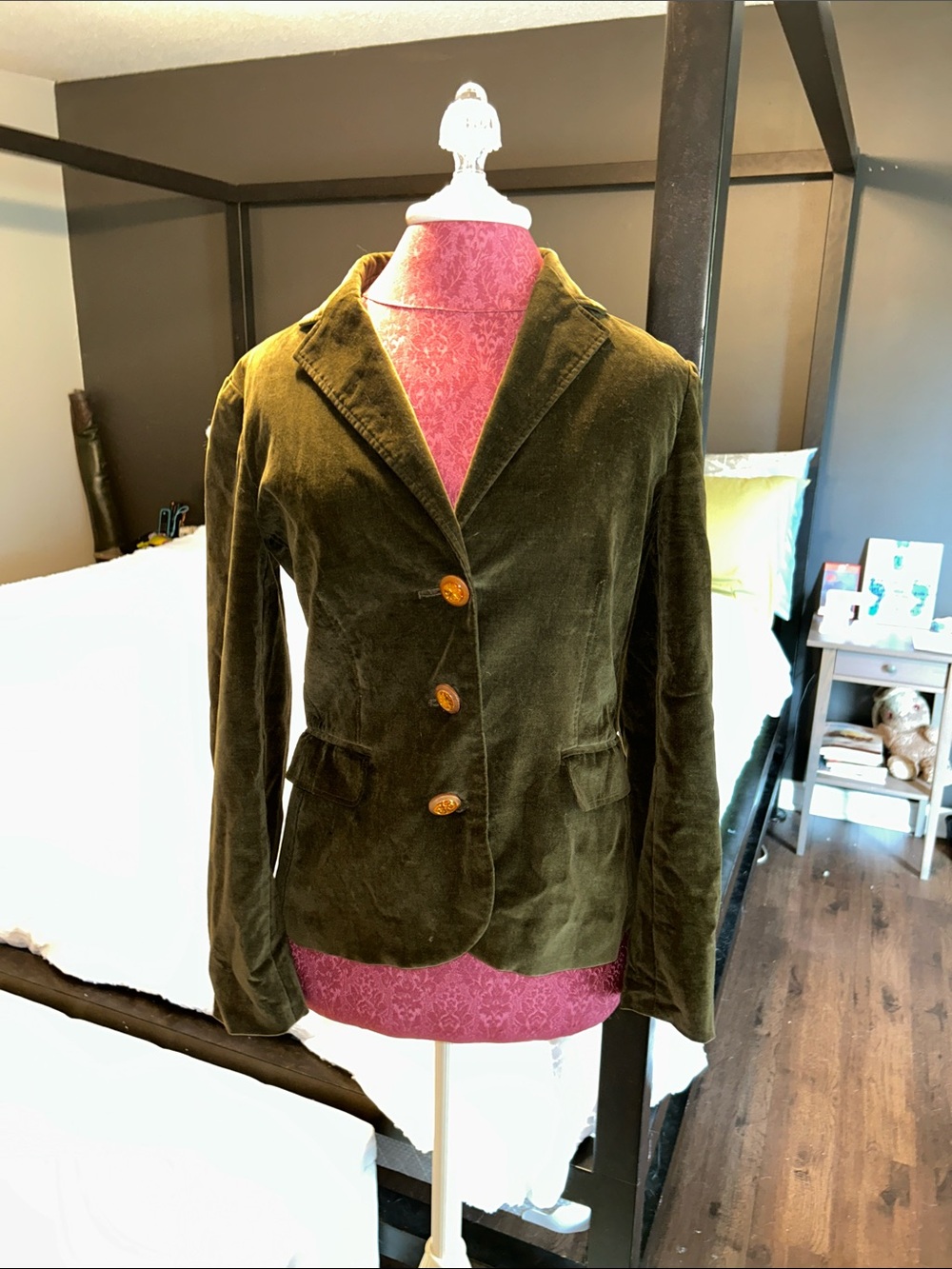 Tory Burch Olive Green Velvet Blazer Jacket - Women's Tailored Coat Size 8